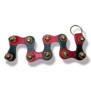 sleigh jingle bells red green leather adjustable Christmas Decoration 36 inches